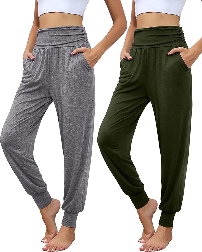 2 Pack Women's Yoga Joggers, Cozy Sweatpants with Pockets Casual Loose Comfy High Waisted Lounge Pants