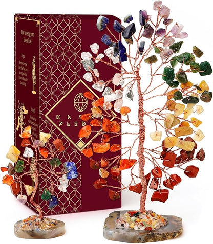 7 Chakra Tree of Life Healing Crystals & Stones, Pack of 2 Crystal Tree for Positive Energy, Wealth, Feng Shui Decor for Home and Office Desk Decoration, Good Luck Birthday Gifts for Women, Mom