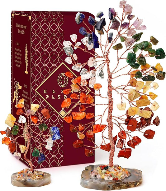 7 Chakra Tree of Life Healing Crystals & Stones, Pack of 2 Crystal Tree for Positive Energy, Wealth, Feng Shui Decor for Home and Office Desk Decoration, Good Luck Birthday Gifts for Women, Mom
