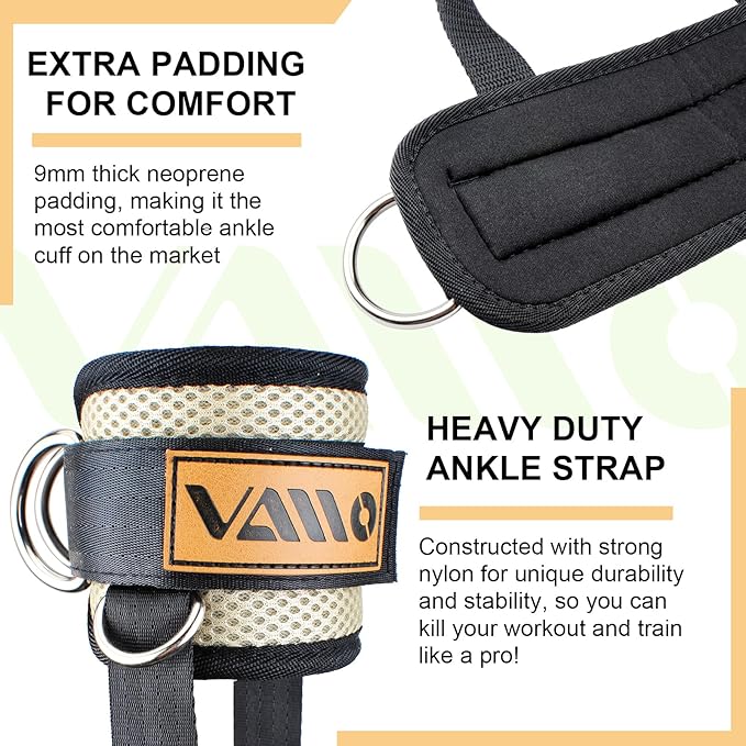 VAIIO Ankle Straps for Cable Machines,Adjustable Comfort fit Neoprene, Reinforce Double D-Ring - Premium Ankle Cuffs to Improve Abdominal Muscles, Lift The Butts, Tone The Legs for Men & Women