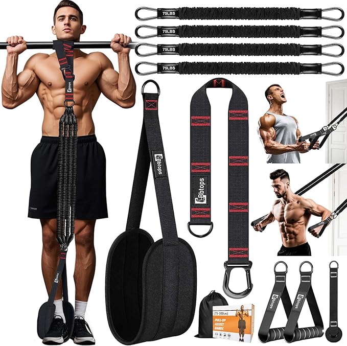 Pull Up Assistance Bands,Up to 300 lbs Assistance,Adjustable Heavy Duty 4 Pull Up Bands with Handle and Door Anchor for Home Gym Fitness Exercise Strength Training Workout Equipment