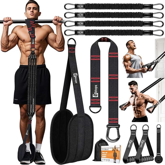 Pull Up Assistance Bands,Up to 300 lbs Assistance,Adjustable Heavy Duty 4 Pull Up Bands with Handle and Door Anchor for Home Gym Fitness Exercise Strength Training Workout Equipment