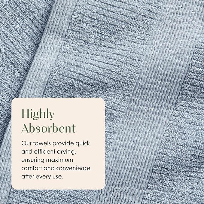 Springtree Home Blue Bath Towels Set of 6 | Ribbed Textured | 100% Combed Cotton | Absorbent Quick-Dry Towels for Bathroom | Oeko-TEX® Standard 100 Cotton | Mauro Collection - Blue Fog