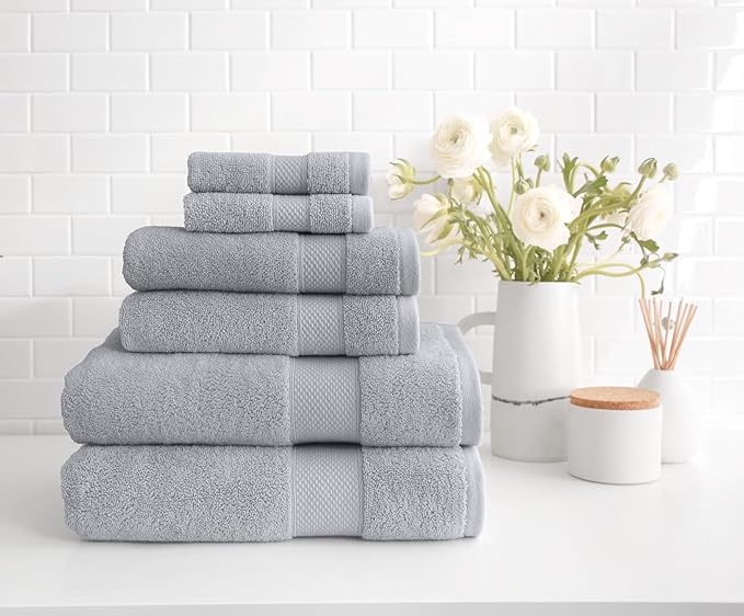 Peacock Alley Diamond 6 Piece Towel Set - Luxurious 100% Long-Staple Turkish Cotton - Soft, Absorbent & Fast Drying, Pewter
