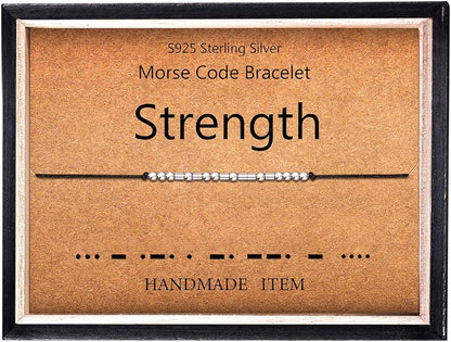 KGBNCIE Morse Code Bracelet for Women Sterling Silver Beads on Silk Cord Secret Message Fuck Friendship Inspirational Encouragement Bracelet Gift for Her