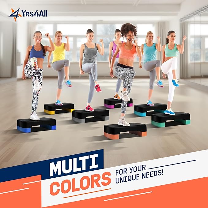 Yes4All 18.1" Aerobic Exercise Step Platform with 2 Risers, Adjustable Height Workout Stepper 3" 5.1" for Home Gym Step Up Exercise & Balance Training, Mulltiple Colors