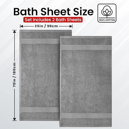 Infinitee Xclusives– Luxury Bath Sheets Towels – 2 Pack 600 GSM (35X70 Inches)– 100% Ring Spun Cotton Large Bath Towels for Bathroom (Charming Grey, Bath Sheet Pack of 2)