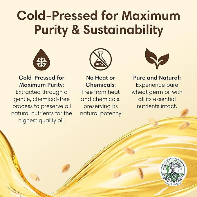 ProSeed Handmade Raw Wheat Germ Oil – Virgin, Unfiltered & Cold-Pressed Non-GMO Carrier Oil – High in Vitamin E & Omega Fatty Acids for Hair, Face, Skin & Body – 240ml (8oz) Glass Bottle