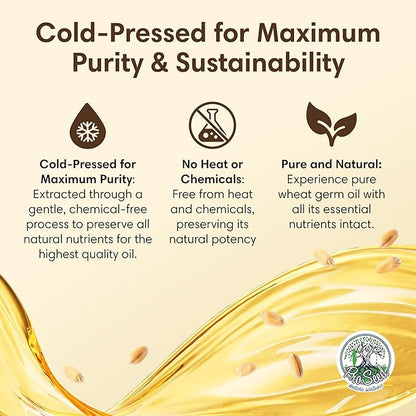 ProSeed Handmade Raw Wheat Germ Oil – Virgin, Unfiltered & Cold-Pressed Non-GMO Carrier Oil – High in Vitamin E & Omega Fatty Acids for Hair, Face, Skin & Body – 240ml (8oz) Glass Bottle