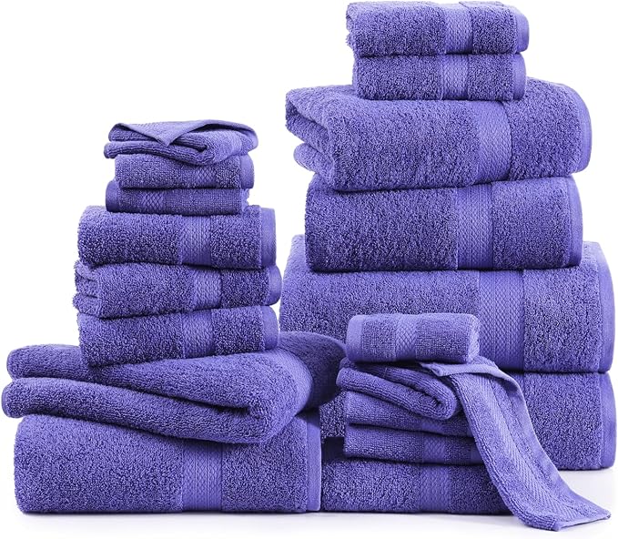 LANE LINEN 100% Cotton Bathroom Towels Set - 24 Pcs - Absorbent, Ideal for Guest, Spa & Daily Use - 2 Bath Sheets, 4 Bath, 6 Hand Towels, 8 Washcloth, 4 Fingertip - Ideal for Boys & Dorm - Blue Irish