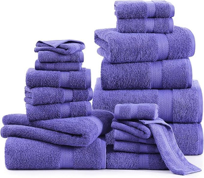 LANE LINEN 100% Cotton Bathroom Towels Set - 24 Pcs - Absorbent, Ideal for Guest, Spa & Daily Use - 2 Bath Sheets, 4 Bath, 6 Hand Towels, 8 Washcloth, 4 Fingertip - Ideal for Boys & Dorm - Blue Irish
