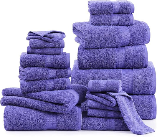 LANE LINEN 100% Cotton Bathroom Towels Set - 24 Pcs - Absorbent, Ideal for Guest, Spa & Daily Use - 2 Bath Sheets, 4 Bath, 6 Hand Towels, 8 Washcloth, 4 Fingertip - Ideal for Boys & Dorm - Blue Irish
