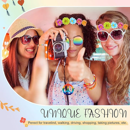 Batiyeer 6 Pcs Hippie Costume Accessories Set, Boho Peace Sign Daisy Flower 60s 70s Party Favors Decor for Groovy Party Women