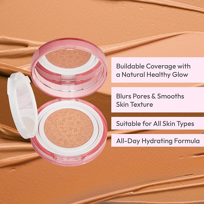 Ruby Kisses Cushion Foundation, Full Coverage Korean Makeup, Lightweight & Long Lasting, All Day Natural Glowy Finish for All Skin Types with Hyaluronic Acid & Bakuchiol (Fair Ivory, 0.52 Ounce)