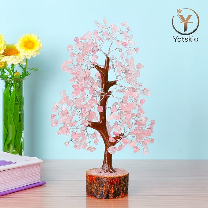 YATSKIA Rose Quartz Tree, Quartz Crystal Feng Shui Decor, Healing Crystal Decor, Feng Shui Money Tree, Gifts for Women, Meditation, Reiki (10-12 Inches)