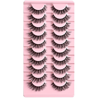 FARRED Natural Lashes Short Eyelashes Wispy False Mink Lash Pack 10 Pair Natural Look Fluffy Cat Eye Strip Eyelash Small Fake Lashes Full Pestañas Sets for MUA and Beginners Daily Makeup (C6 | 8-14MM)