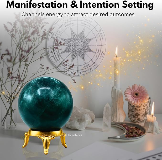 Amazing Gemstone Blue Apatite Crystal Ball with Stand - 2" Inches Crystal Sphere Meditation Balls for Witchcraft and Decorative Balls