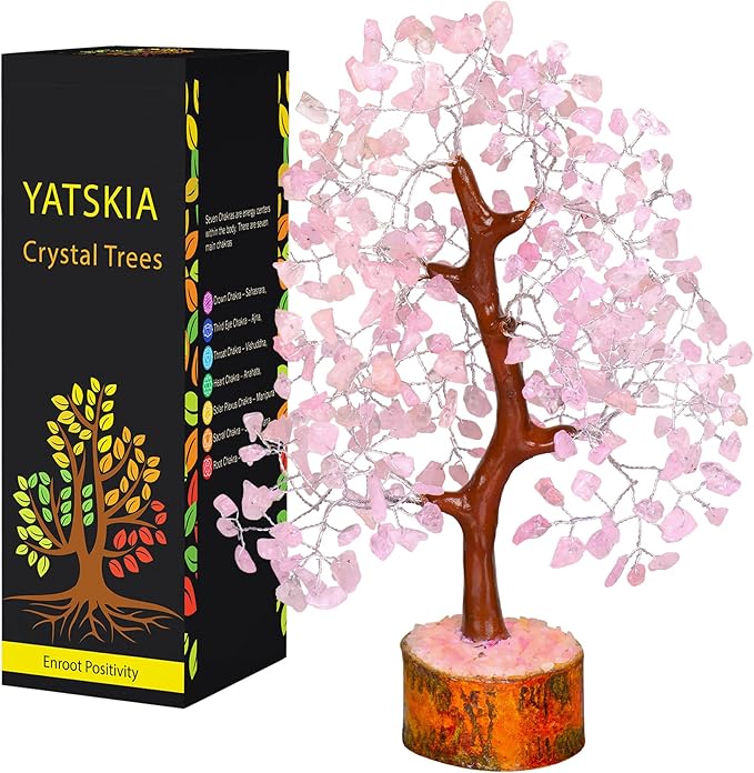 YATSKIA Rose Quartz Tree, Quartz Crystal Feng Shui Decor, Healing Crystal Decor, Feng Shui Money Tree, Gifts for Women, Meditation, Reiki (10-12 Inches)