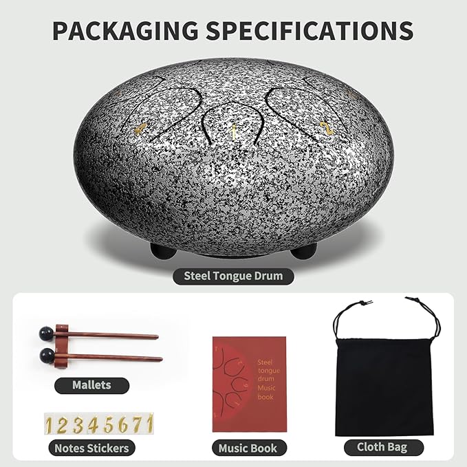 Rain Drum for Outside Garden, 6 Inches 8 Notes Steel Tongue Chakra Drums, Waterproof Meditation Rain Chime, Musical Instruments for Adult Gift with Bag, Music Book, Drum Mallets (Star Sliver)