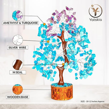 YATSKIA Turquoise and Amethyst Crystal Tree of Life - Gemstones and Crystals - Crystal Decor - Good Luck Gifts