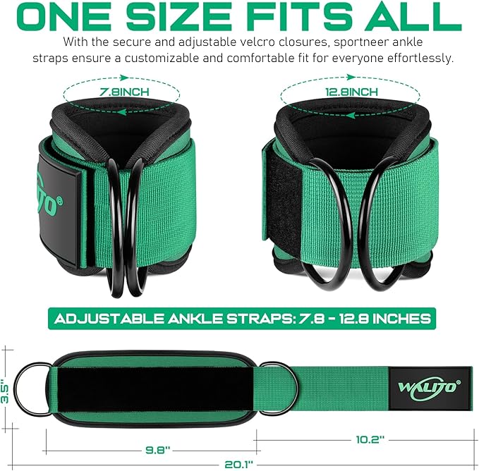 WALITO Gym Ankle Straps for Working Out - Glute Ankle Cuff Kickback Strap, Gym Cable Machine Accessories for Women Glute Leg Extensions, Hip Abductors & Lower Body Exercises Equipment