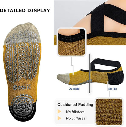 Ozaiic Yoga Socks for Women Non-Slip Grips & Straps, Ideal for Pilates, Pure Barre, Ballet, Dance, Barefoot Workout