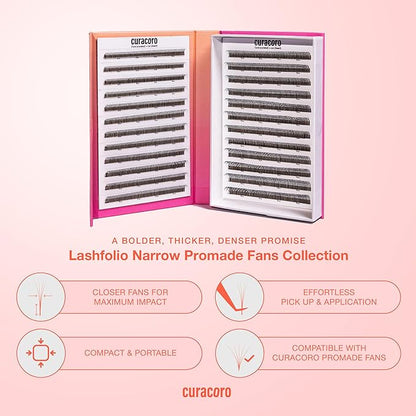 Curacoro LashFolio Wet Promade Fans, Handmade Volume Eyelashes, 5D To 10D, C CC D Curl, 0.03~0.07 mm, 8-13mm Mix Length, Professional Long-Lasting Promade Lash Fans (5D-0.07 C 8mm-13mm)