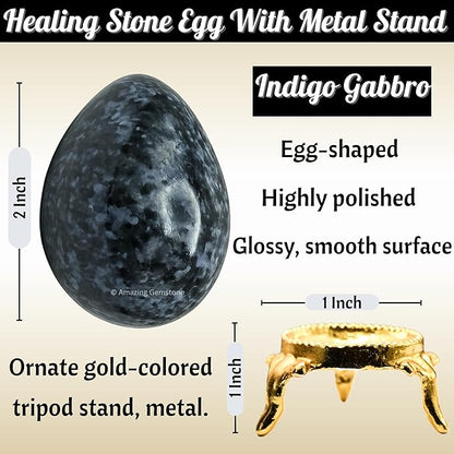 Amazing Gemstone Indigo Gabbro Crystal Yoni Egg, 2 Inches - Premium Crystals and Healing Stones Yoni Egg for Pelvic Floor Health, Natural Healing Crystal Eggs for Meditation and Stress Relief