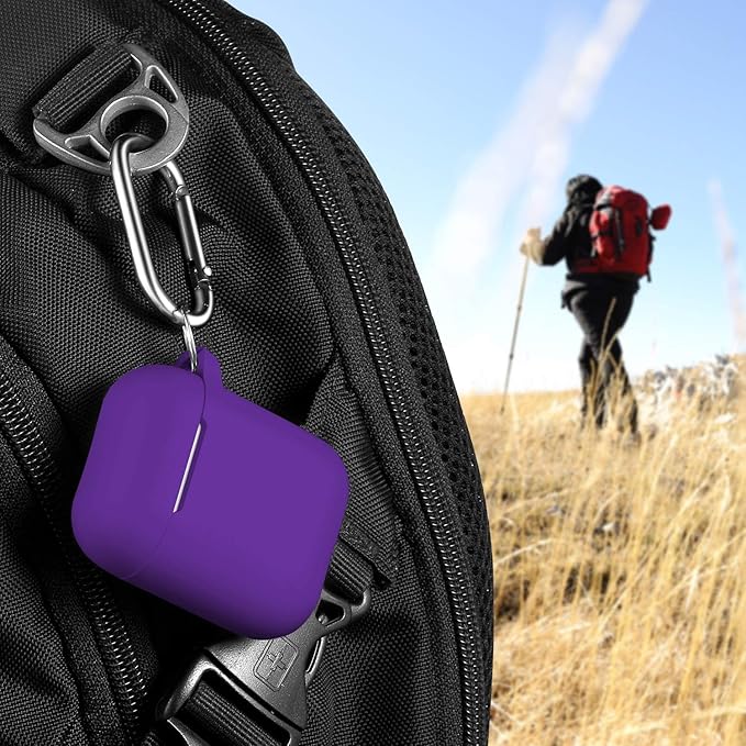 R-fun Compatible with AirPods Case Cover, Soft Silicone Protective Cover with Keychain for Women Men Compatible with Apple AirPods 2nd 1st Generation Charging Case, Front LED Visible,Purple