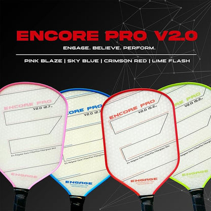 Engage Encore Pro V2.0 Pickleball Paddle – FiberFlex Fiberglass Face for Power & Spin, Available in Two Core Options (12.7mm for Power, 15.2mm for Control), Versatile Hybrid Shape