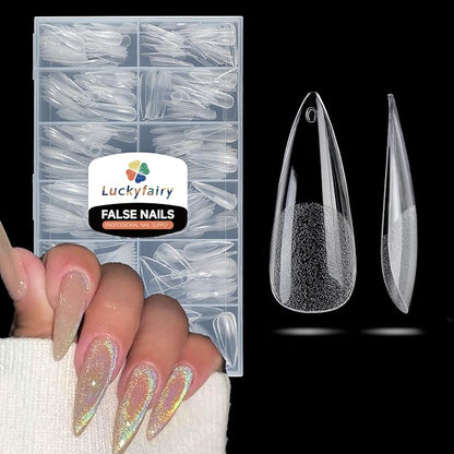 Long Amond Nail Tips: 504pcs Stiletto Gel Nails Tips Half Matte Full Cover Clear False Fake Nails for DIY Nail Art Press On Nails Acrylic Extensions 12 Sizes