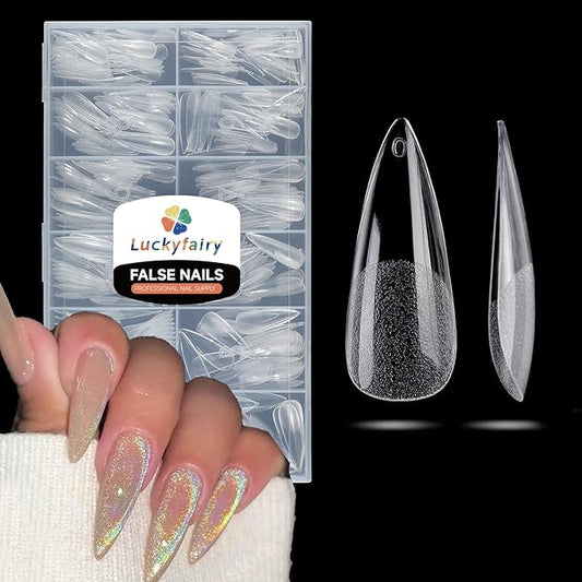 Long Amond Nail Tips: 504pcs Stiletto Gel Nails Tips Half Matte Full Cover Clear False Fake Nails for DIY Nail Art Press On Nails Acrylic Extensions 12 Sizes