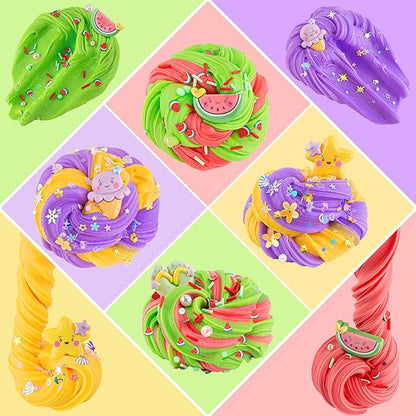 LAWOHO 2X120ml Butter Slime Kit Includes Two-Toned Butter Slime with 6 Packs Add-Ins, Slime for Kids Party Favors, Butter Slime for Kids Birthday Halloween Christmas, Slime Kit for Girls & Boys(Sand)