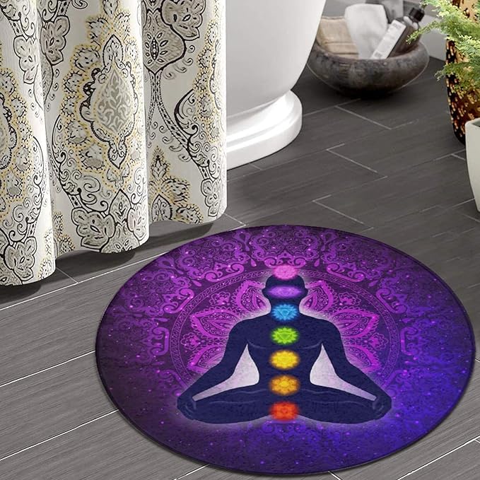 Soft Round Yoga Carpet, Office Chair Decor Round Mat for Carpet and Hardwood Floors Compatible with Seven Chakra Yoga Meditation Lotus Purple Mandala