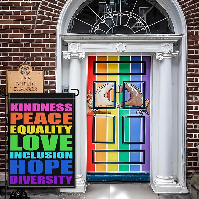 Pride Garden Flag 12x18 Inch Kindness Peace Equality Love Inclusion Hope Diversity Garden Flag 3ply Fabric Vertical Double Sided Printing for Outdoor House Yard Outside Garden Decor