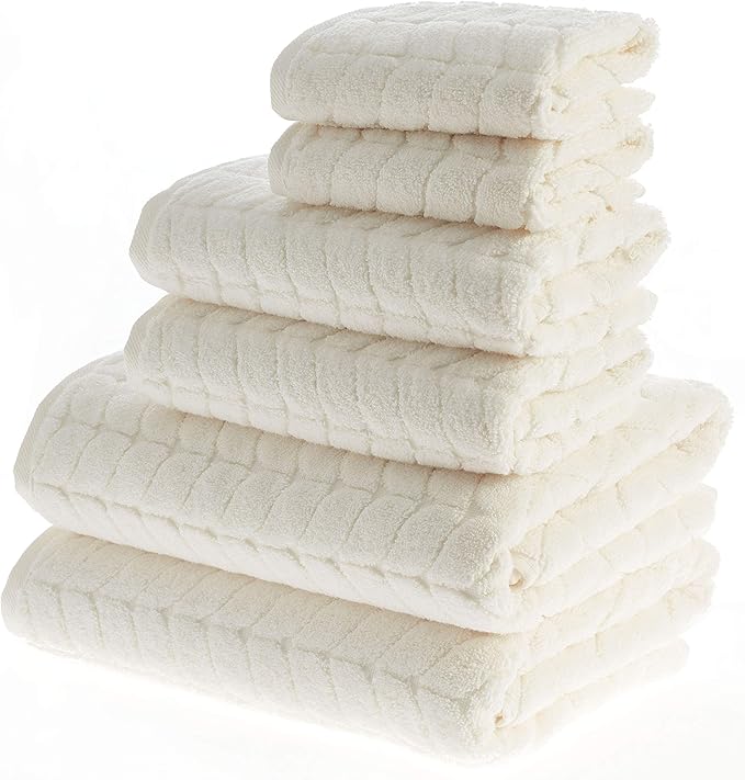 BAGNO MILANO Turkish Bath Towels, Soft Plush Jacquard Luxury Bath Towels, Quick Dry Towel Set (Cream, 6 pcs Towel Set)