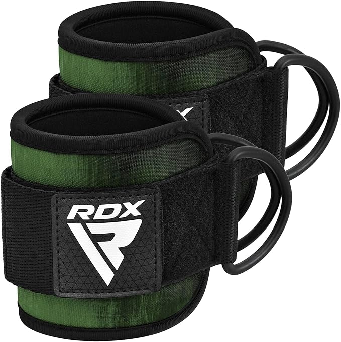 RDX Ankle Straps for Cable Machines – 7MM Neoprene Padded 10"x4" Adjustable Gym Cuffs with Dual D-Rings – Weight Attachments for Wrist Glutes Leg Kickbacks Hip Abduction Strength Workouts – Men Women