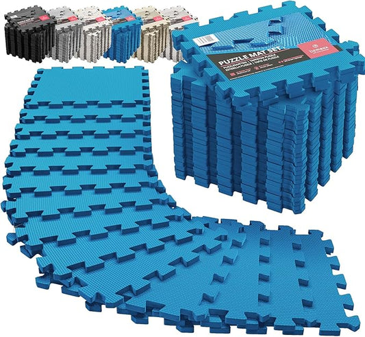 bemaxx Gym Mats Set - 18 pcs EVA Interlocking Foam Floor Tiles (12.6"x12.6"x0.4") 18sqft Protective Gym Flooring Sports Home Workout Exercise Mats Puzzle Garage Fitness Play-Room Garage Pool Treadmill