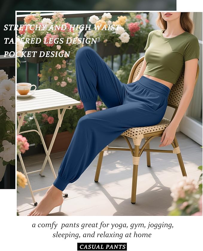 2 Pack Women's Yoga Joggers, Cozy Sweatpants with Pockets Casual Loose Comfy High Waisted Lounge Pants