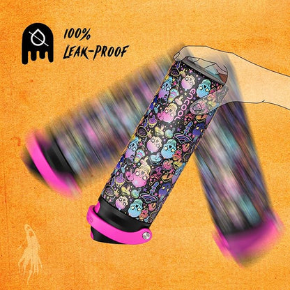 Halloween Gothic Water Bottle with Straw, Stainless Steel Insulated Water Bottle,Leak Proof, One-Touch Flip Lid, BPA Free, Holiday Gifts For Women Men, 24oz, Trippy Skulls