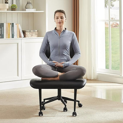 Bestier Ergonomic Cross Legged Office Chair, 360° Swivel ADHD Chair for Adults, Height Adjustable Meditation Chair with Wider Bentwood Back Support for Multi Position (Contemporary Bentwood, Black)