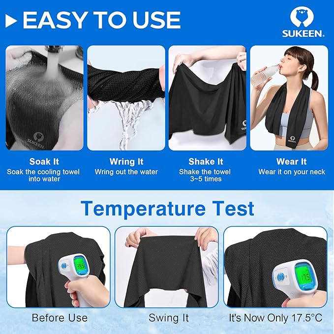 Sukeen [4 Pack Cooling Towel (40"x12"),Ice Towel,Soft Breathable Chilly Towel,Microfiber Towel for Yoga,Sport,Running,Gym,Workout,Camping,Fitness,Workout & More Activities