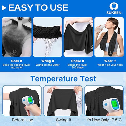 Sukeen [4 Pack Cooling Towel (40"x12"),Ice Towel,Soft Breathable Chilly Towel,Microfiber Towel for Yoga,Sport,Running,Gym,Workout,Camping,Fitness,Workout & More Activities
