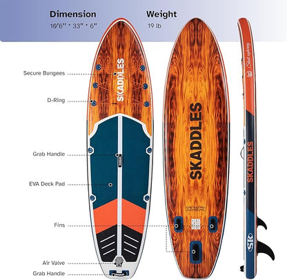 10’6’’ Portable Inflatable Stand Up Paddle Board (SUP) for Adults and Youth with Non-Slip Deck – Complete Accessories Kit, Perfect for Fishing, Yoga, Fitness & Family Fun