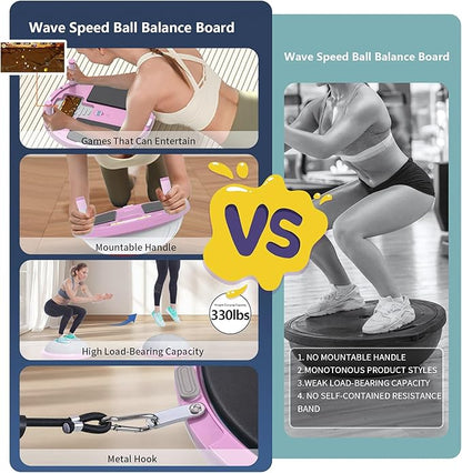 ZPZ Half Balance Ball Trainer, Compact Portable Inflatable Exercise Yoga Stability Ball with App-Based Balance Game, Pilates Resistance Bands, Foot Pump, Non-Slip Base for for Full-Body Workouts, Home Gym & Easy Storage (18.3 Inch Pink)
