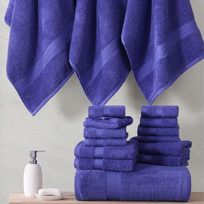 LANE LINEN 100% Cotton Bathroom Towels Set - 24 Pcs - Absorbent, Ideal for Guest, Spa & Daily Use - 2 Bath Sheets, 4 Bath, 6 Hand Towels, 8 Washcloth, 4 Fingertip - Ideal for Boys & Dorm - Blue Irish