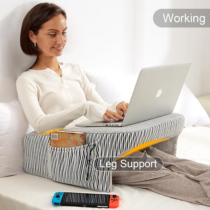Reading Pillow for Bed, Petite Adults, Teens Arm Rest Pillow, Reading Lap Pillow, Memory Foam Lap Desk Pillow for Reading, Working, Playing, Crocheting in Bed Couch(Ash Grey)