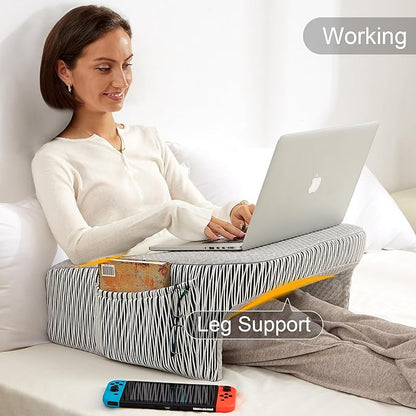 Reading Pillow for Bed, Petite Adults, Teens Arm Rest Pillow, Reading Lap Pillow, Memory Foam Lap Desk Pillow for Reading, Working, Playing, Crocheting in Bed Couch(Ash Grey)