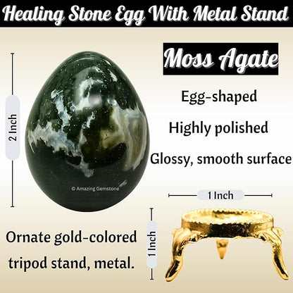 Amazing Gemstone Moss Agate Crystal Yoni Egg, 2 Inches - Premium Crystals and Healing Stones Yoni Egg for Pelvic Floor Health, Natural Healing Crystal Eggs for Meditation and Stress Relief