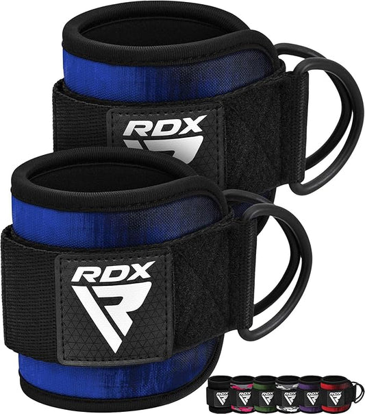 RDX Ankle Straps for Cable Machines – 7MM Neoprene Padded 10"x4" Adjustable Gym Cuffs with Dual D-Rings – Weight Attachments for Wrist Glutes Leg Kickbacks Hip Abduction Strength Workouts – Men Women